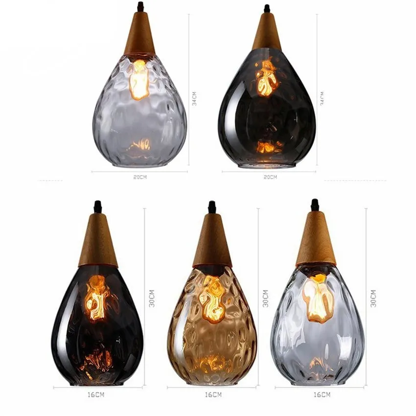 Modern Pendant Light Led Wood Glass Hanging Lamp