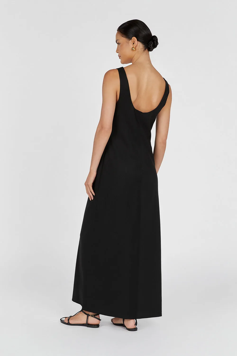 MONICA BLACK SCOOP LINEN MAXI DRESS