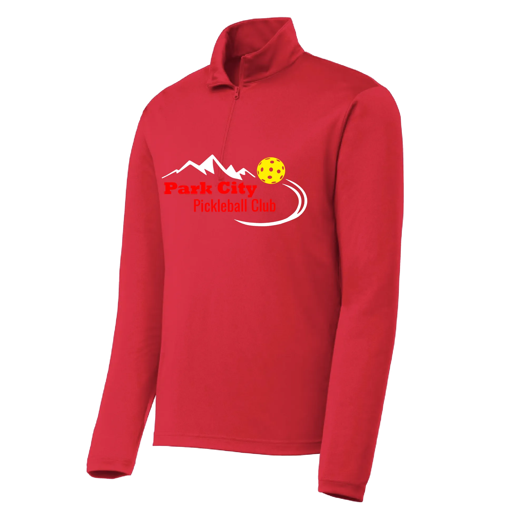 Park City Pickleball Club (Red Words) | Men's 1/4 Zip Long Sleeve Pullover Athletic Shirt | 100% Polyester