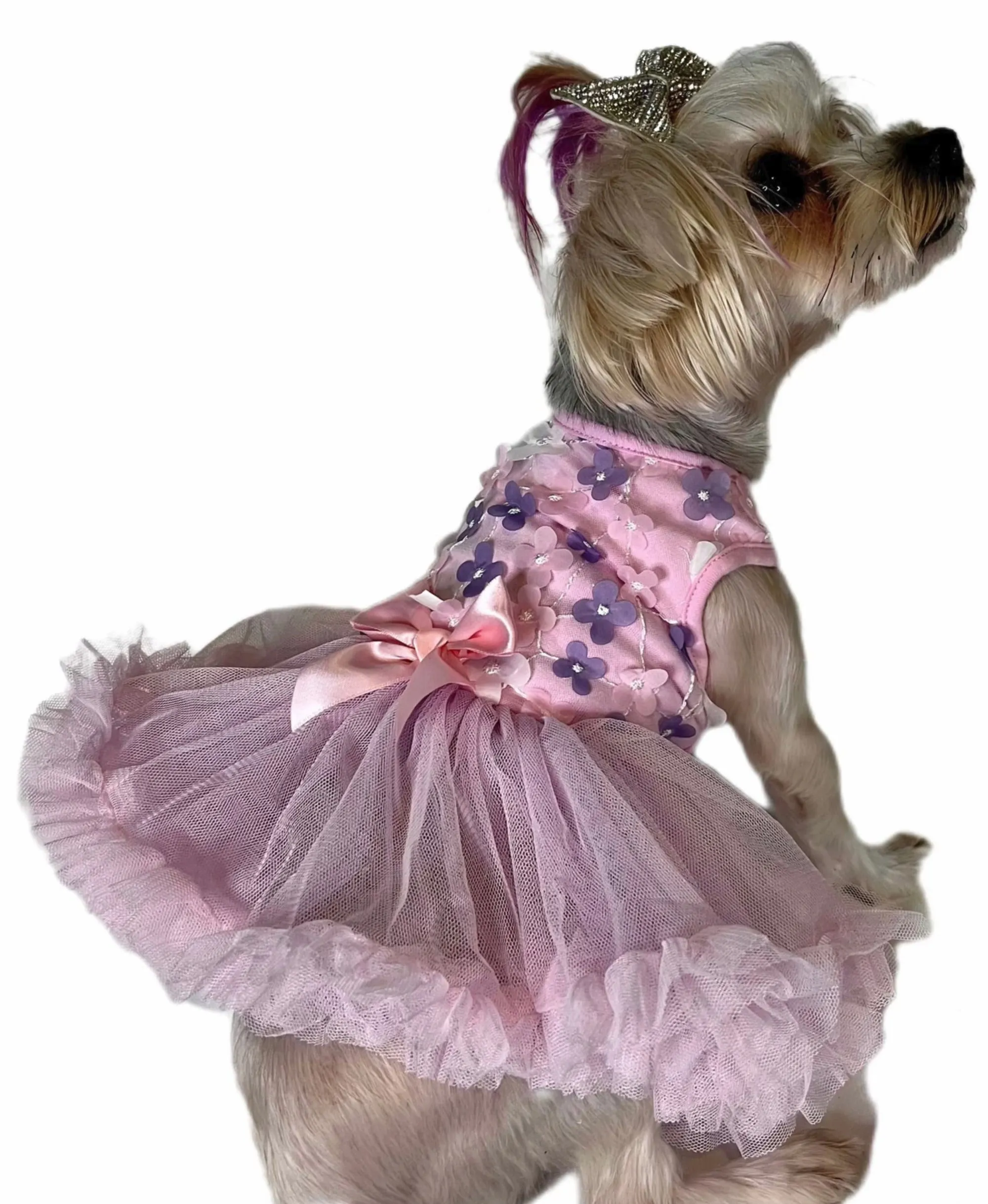 Pawpatu Pink and Purple Mini Flower Elegant Dress for Dogs