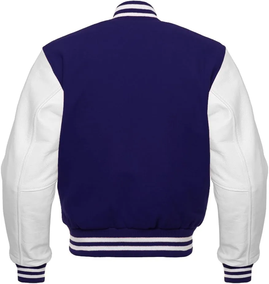 Premium Letterman Baseball School College Bomber Varsity Jacket Purple & Gold Genuine Leather Sleeves