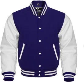 Premium Letterman Baseball School College Bomber Varsity Jacket Purple & Gold Genuine Leather Sleeves
