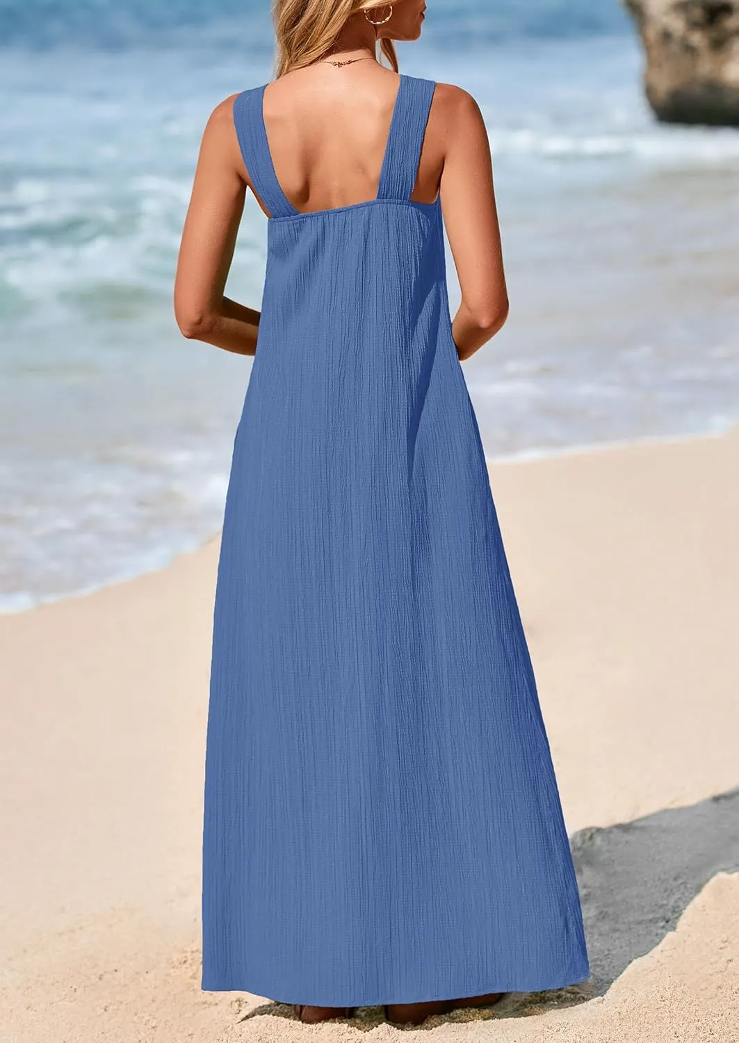 PRETTYGARDEN Womens 2025 Casual Long Summer Dresses Sleeveless Strappy Loose Flowy Beach Vacation Maxi Dress with Pockets