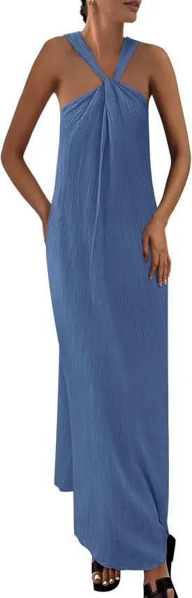 PRETTYGARDEN Womens 2025 Casual Long Summer Dresses Sleeveless Strappy Loose Flowy Beach Vacation Maxi Dress with Pockets