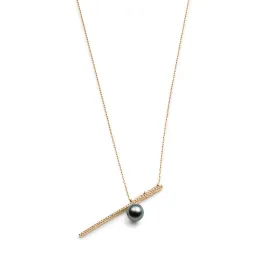 "Drosera"  Diamond Tahiti Pearl Long Bar Necklace