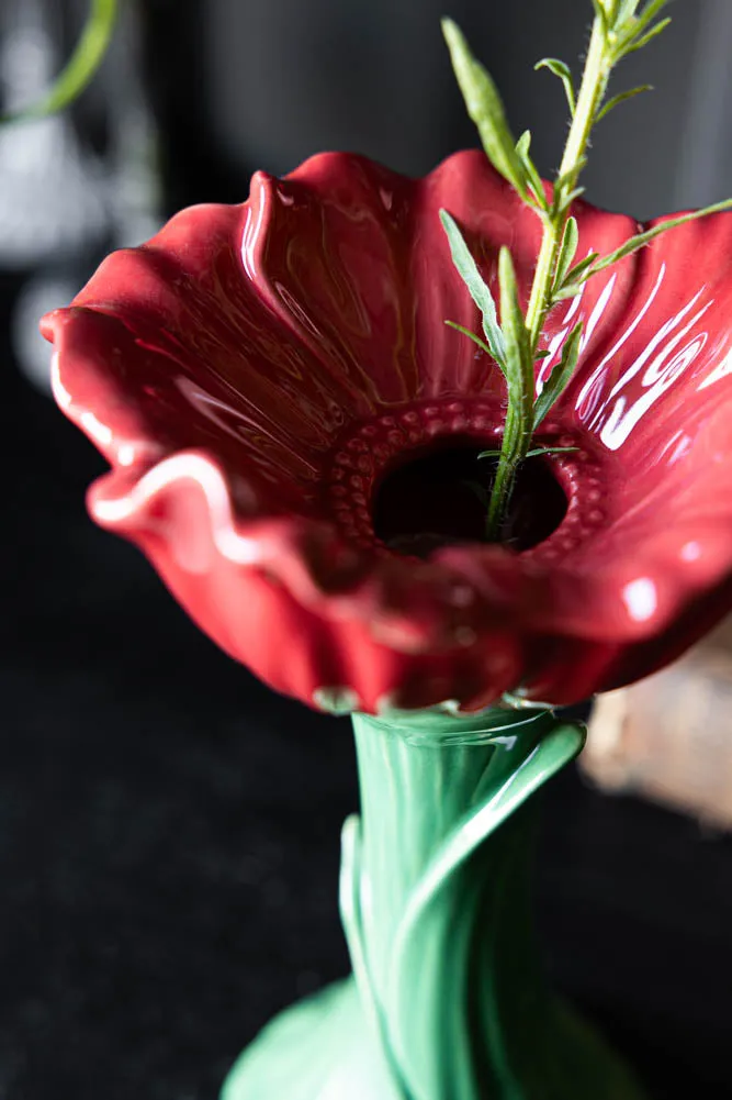 Red Flower Earthenware Single Stem Vase