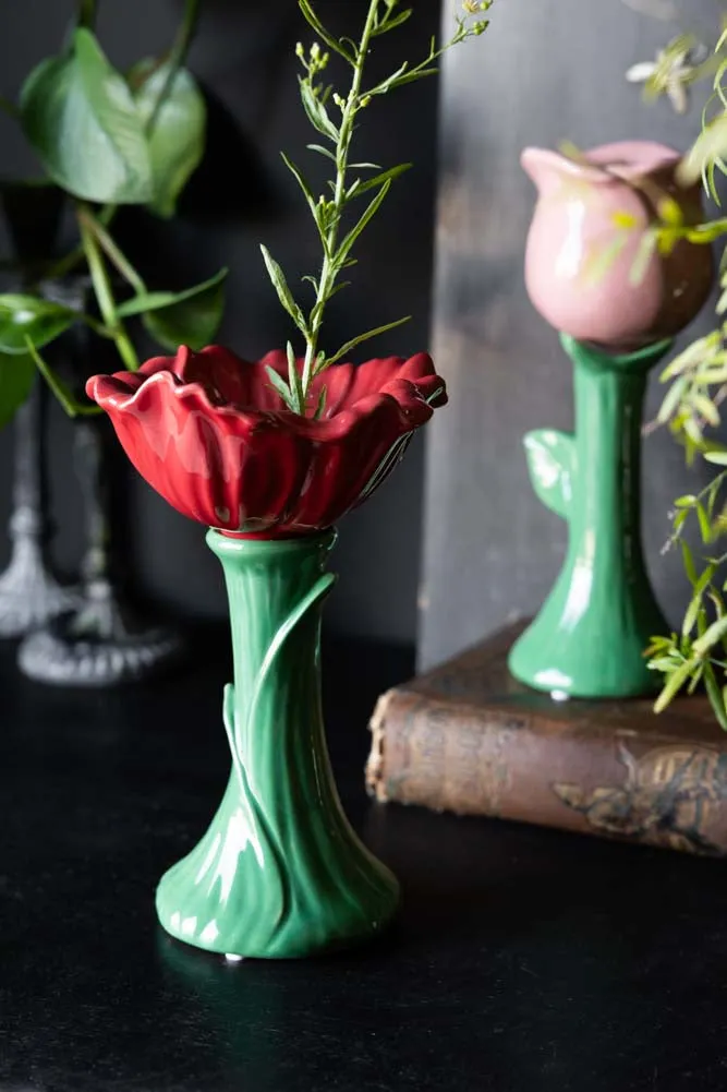 Red Flower Earthenware Single Stem Vase