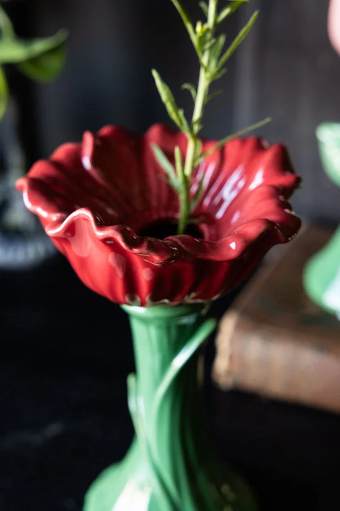 Red Flower Earthenware Single Stem Vase