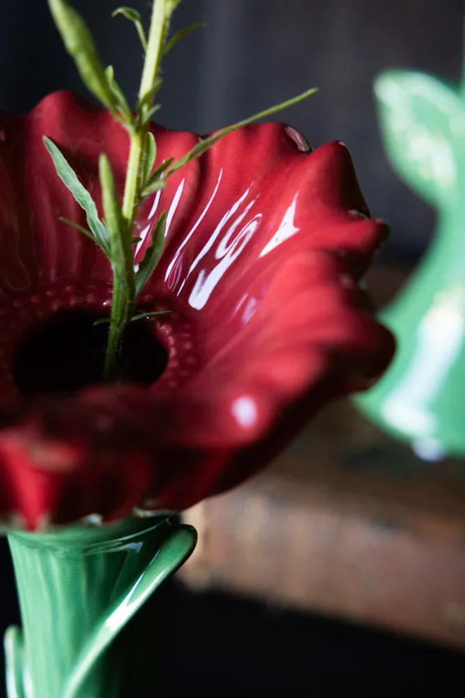 Red Flower Earthenware Single Stem Vase