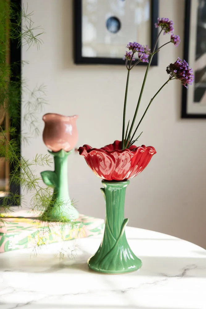 Red Flower Earthenware Single Stem Vase