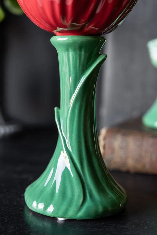 Red Flower Earthenware Single Stem Vase