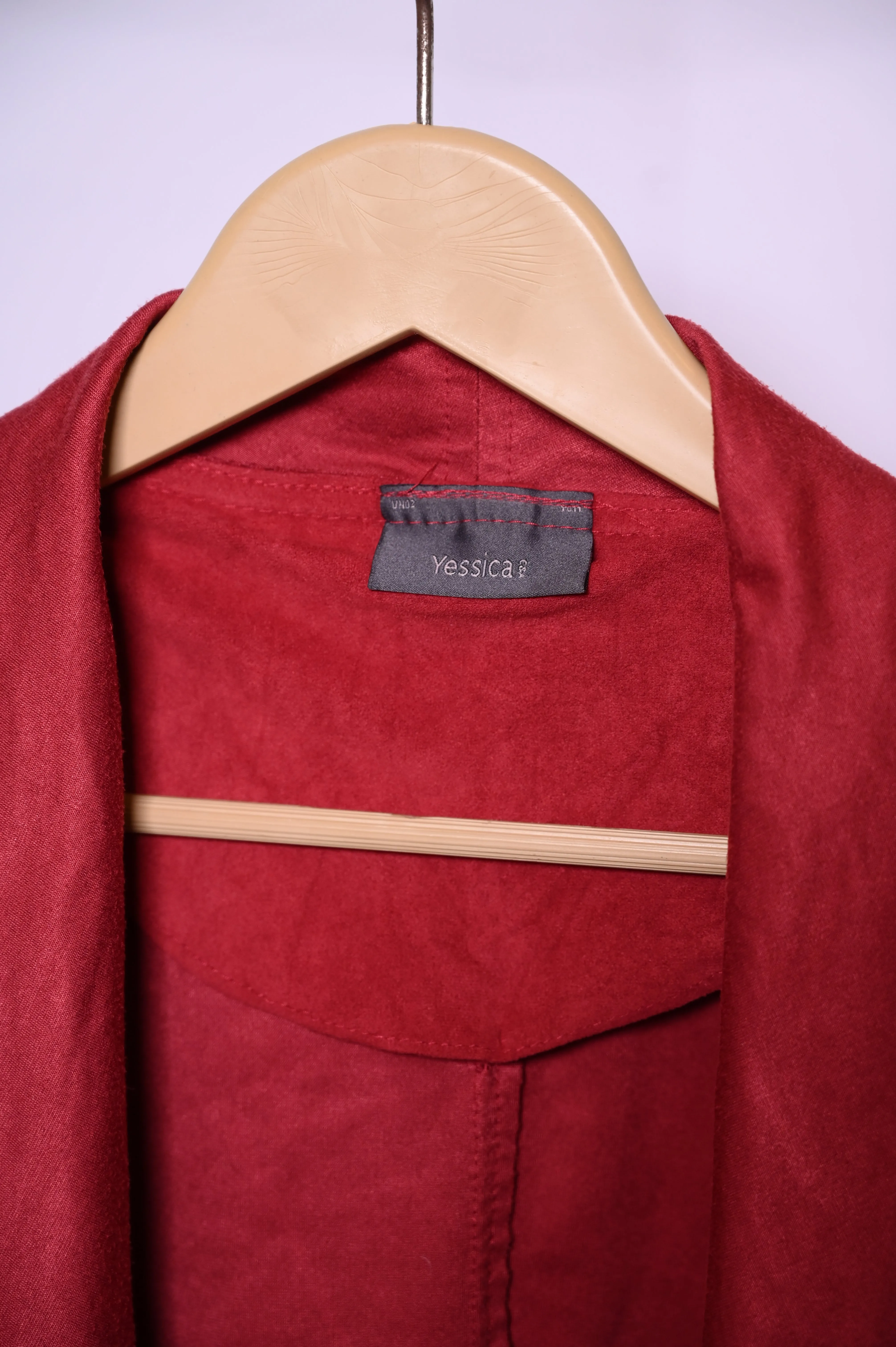 Red Polyester Shrug by Yessica