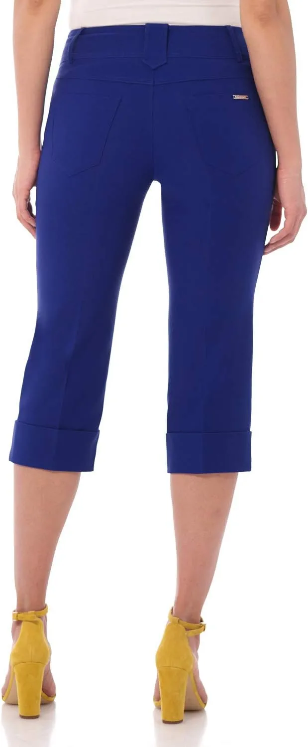 Rekucci Women's Ease into Comfort Modern Classic Cuffed Capri