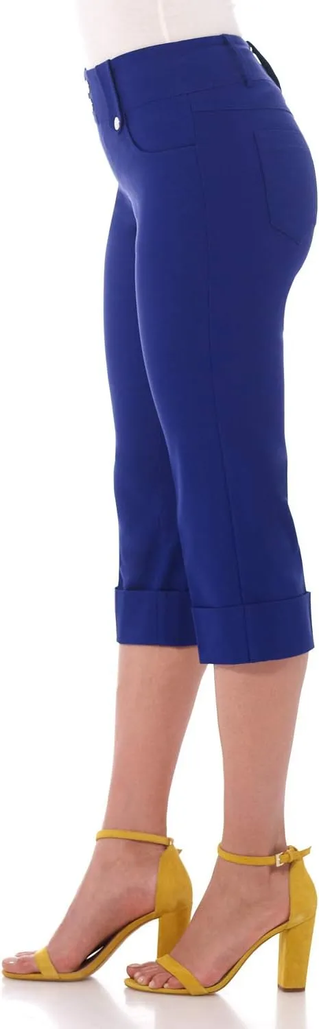 Rekucci Women's Ease into Comfort Modern Classic Cuffed Capri