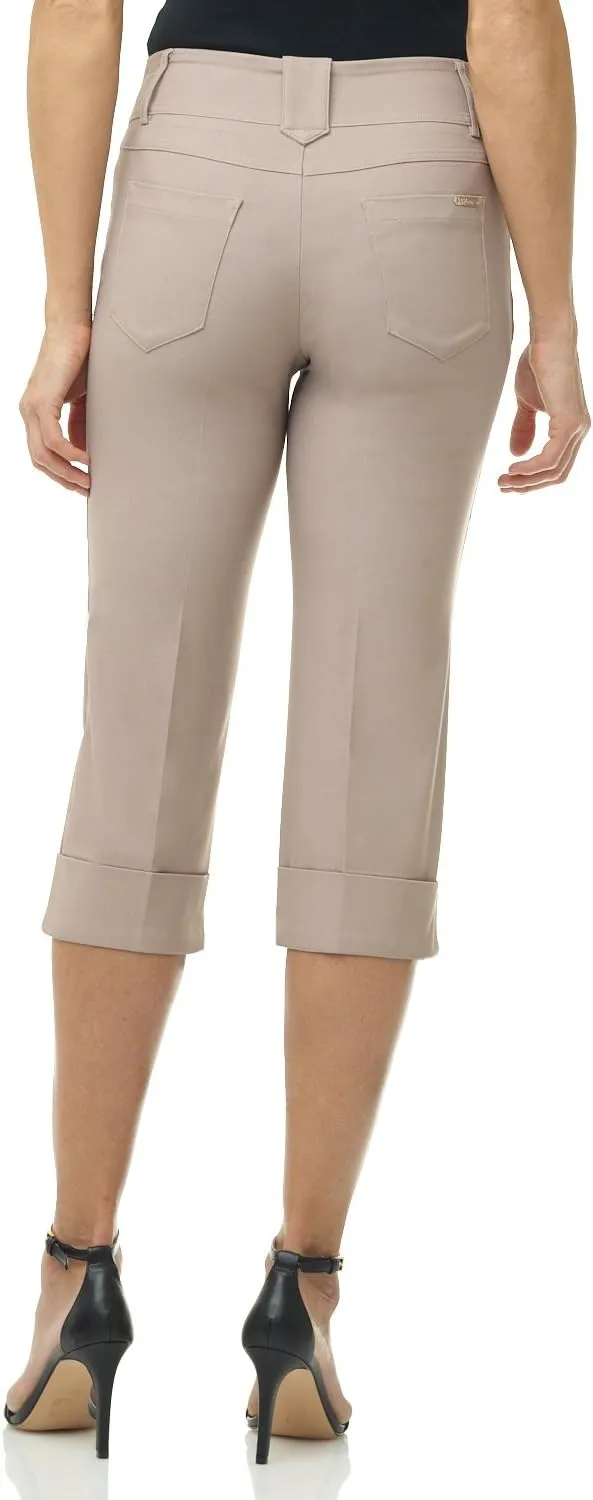 Rekucci Women's Ease into Comfort Modern Classic Cuffed Capri