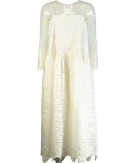 Rhode White Rosa Embroidered scallop hem Eyelet midi Dress UK L