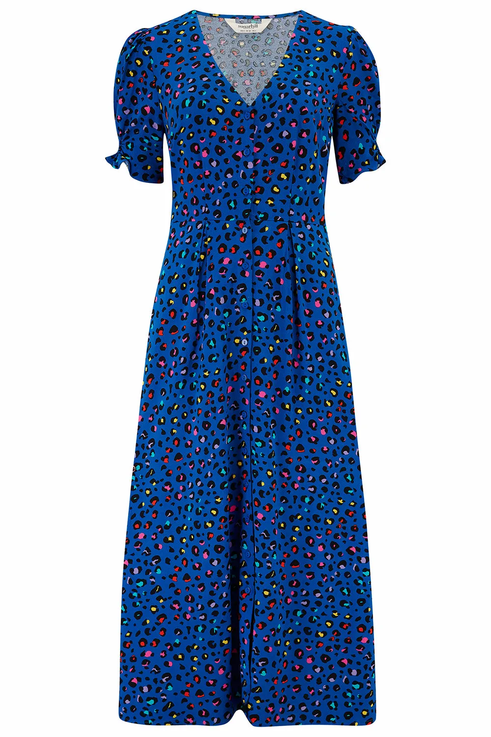 Robyn Midi Tea Dress - Light Navy, Rainbow Leopard