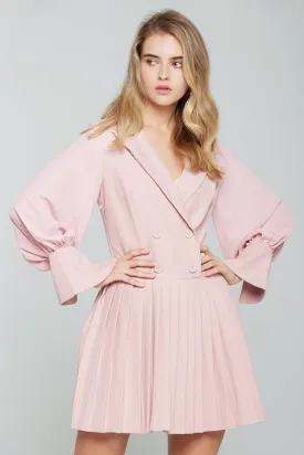 Rose Pink Sleeves Pleated Blazer Dress