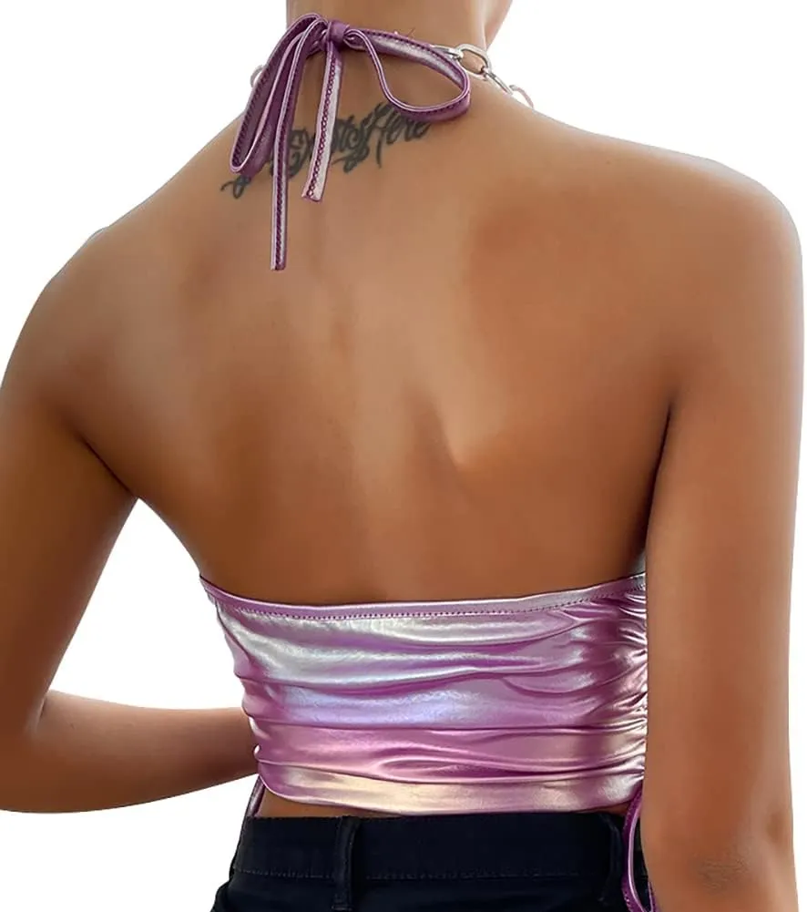 Sexy Women Metallic Halter Tops Vest Rave Streetwear Multi Colors/Styles for You
