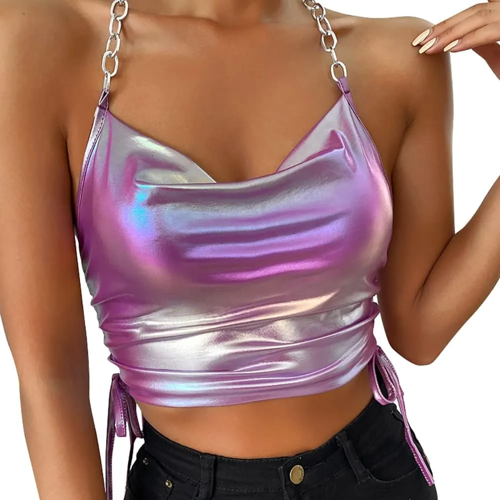 Sexy Women Metallic Halter Tops Vest Rave Streetwear Multi Colors/Styles for You
