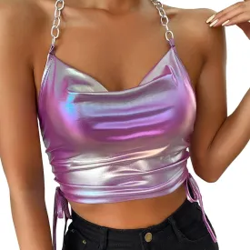 Sexy Women Metallic Halter Tops Vest Rave Streetwear Multi Colors/Styles for You