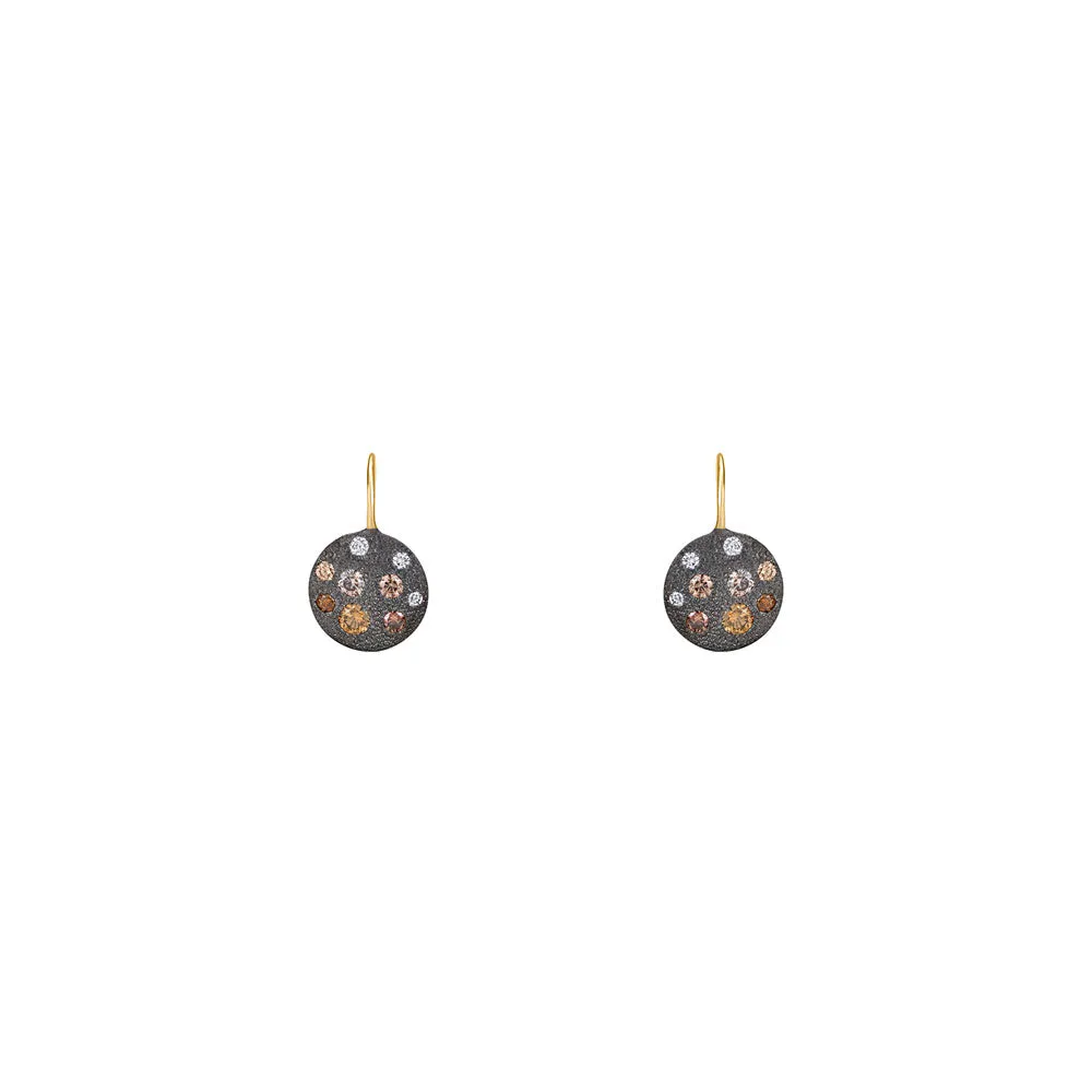 Sterling Silver Black Rhodium CARMEN Disc Earrings with Champagne Diamonds