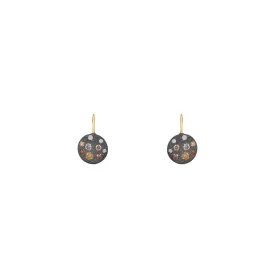 Sterling Silver Black Rhodium CARMEN Disc Earrings with Champagne Diamonds