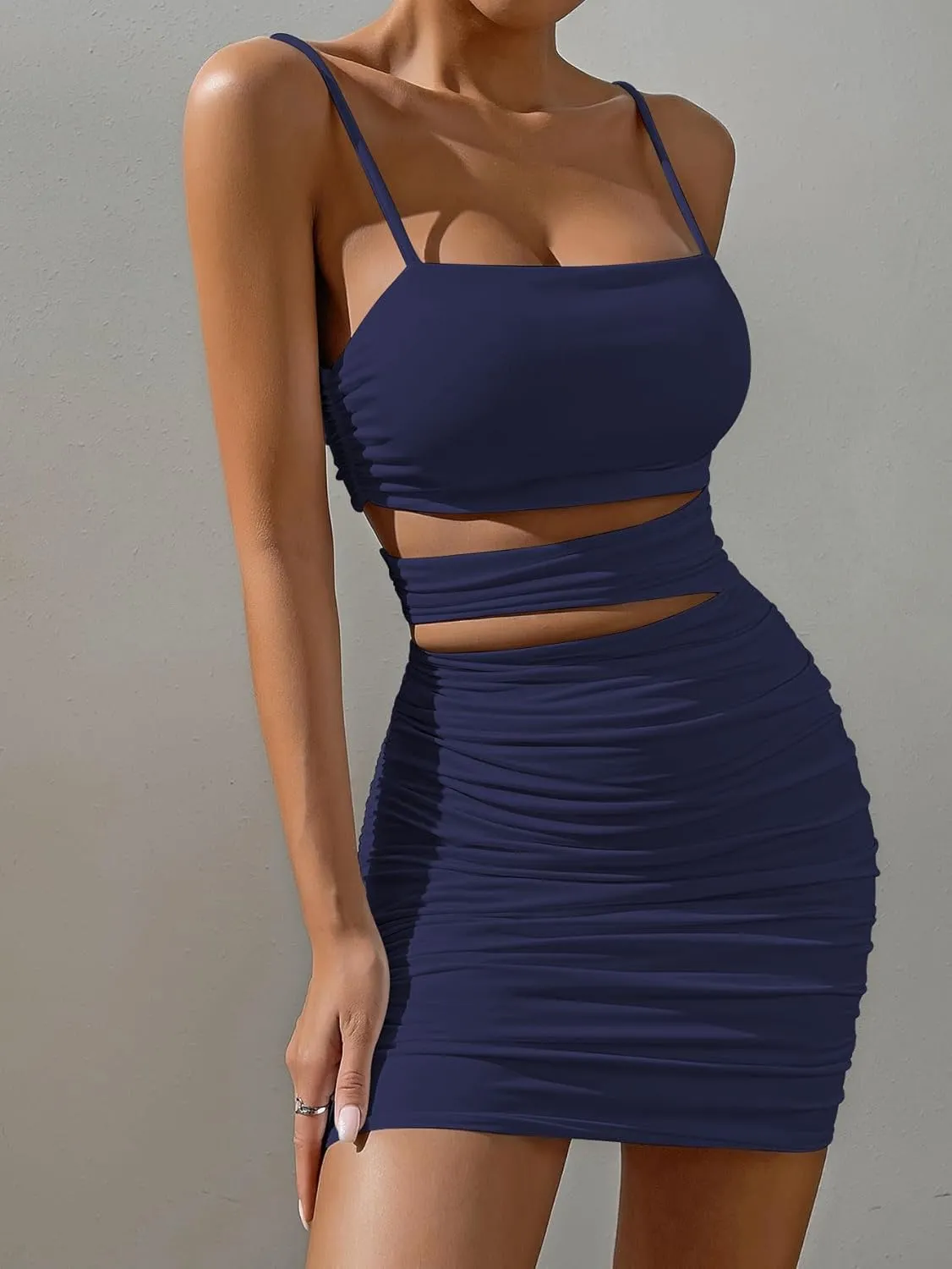 Summer Bodycon Slip Dress: Womens Sexy Hollow Out Strap Spaghetti Outfits - Short Party Dress for Club Wear 22521