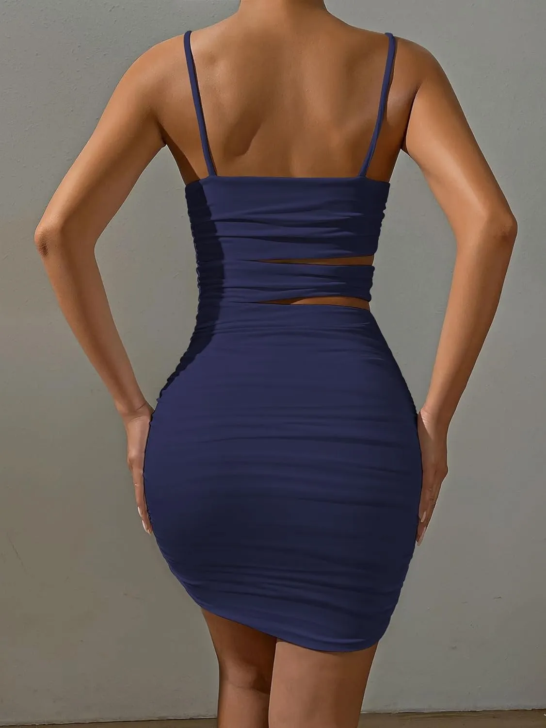 Summer Bodycon Slip Dress: Womens Sexy Hollow Out Strap Spaghetti Outfits - Short Party Dress for Club Wear 22521