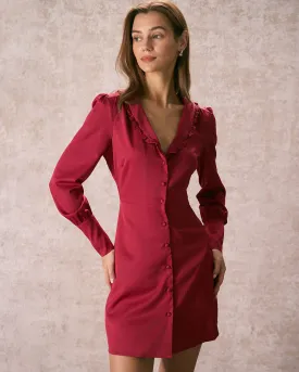 The Red Ruffle Collared Button Mini Dress