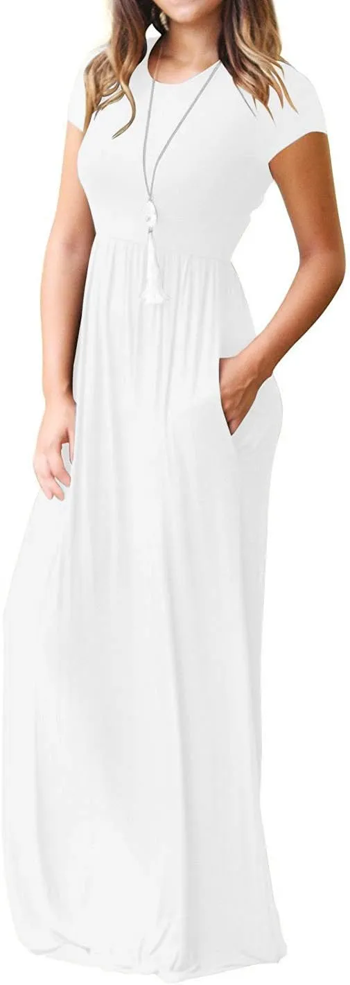 VIISHOW Women's Short Sleeve Loose Plain Maxi Dresses Casual Long Dresses with Pockets