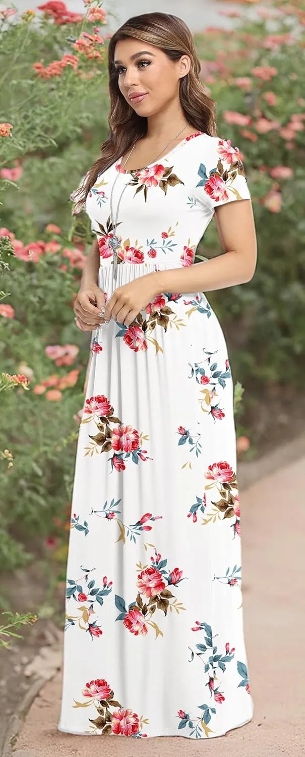 VIISHOW Women's Short Sleeve Loose Plain Maxi Dresses Casual Long Dresses with Pockets