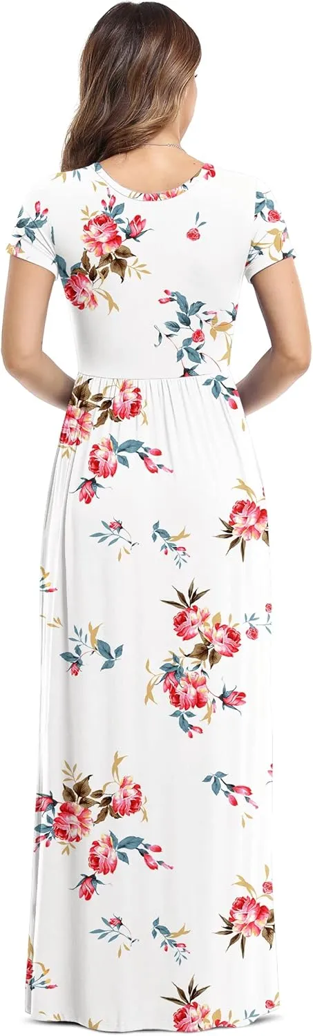 VIISHOW Women's Short Sleeve Loose Plain Maxi Dresses Casual Long Dresses with Pockets
