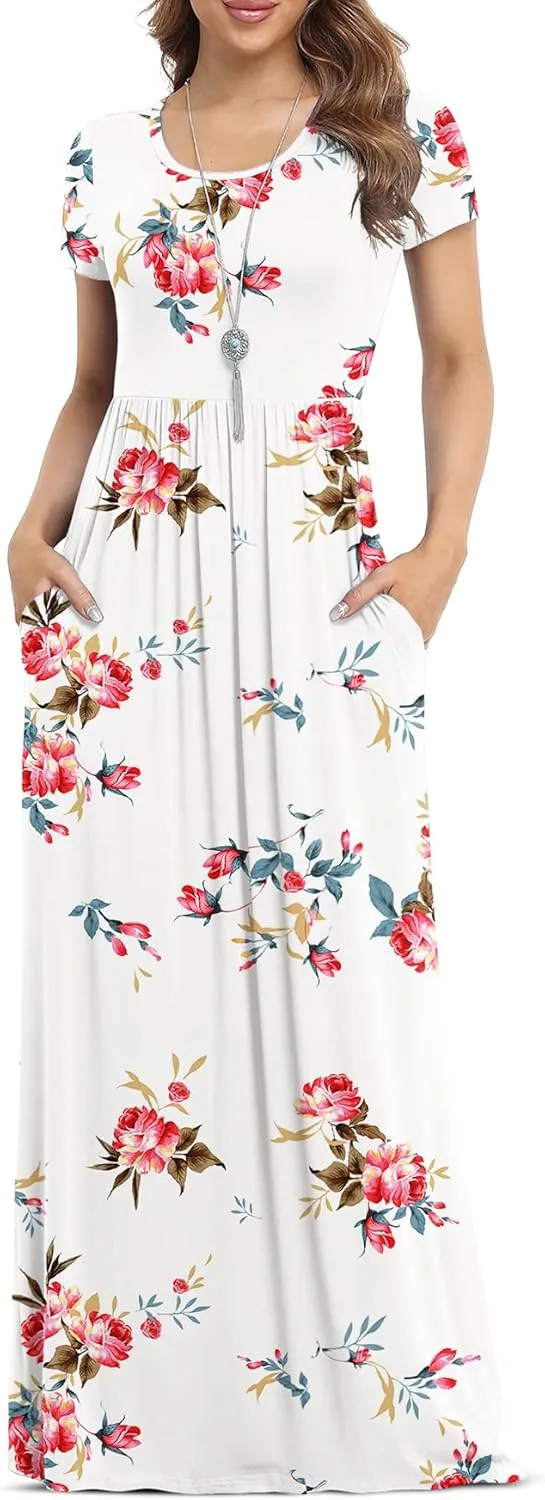 VIISHOW Women's Short Sleeve Loose Plain Maxi Dresses Casual Long Dresses with Pockets
