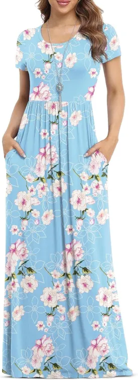 VIISHOW Women's Short Sleeve Loose Plain Maxi Dresses Casual Long Dresses with Pockets