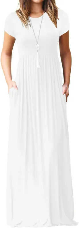 VIISHOW Women's Short Sleeve Loose Plain Maxi Dresses Casual Long Dresses with Pockets