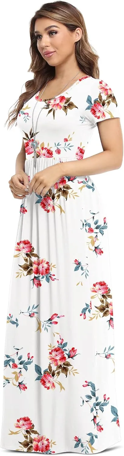 VIISHOW Women's Short Sleeve Loose Plain Maxi Dresses Casual Long Dresses with Pockets