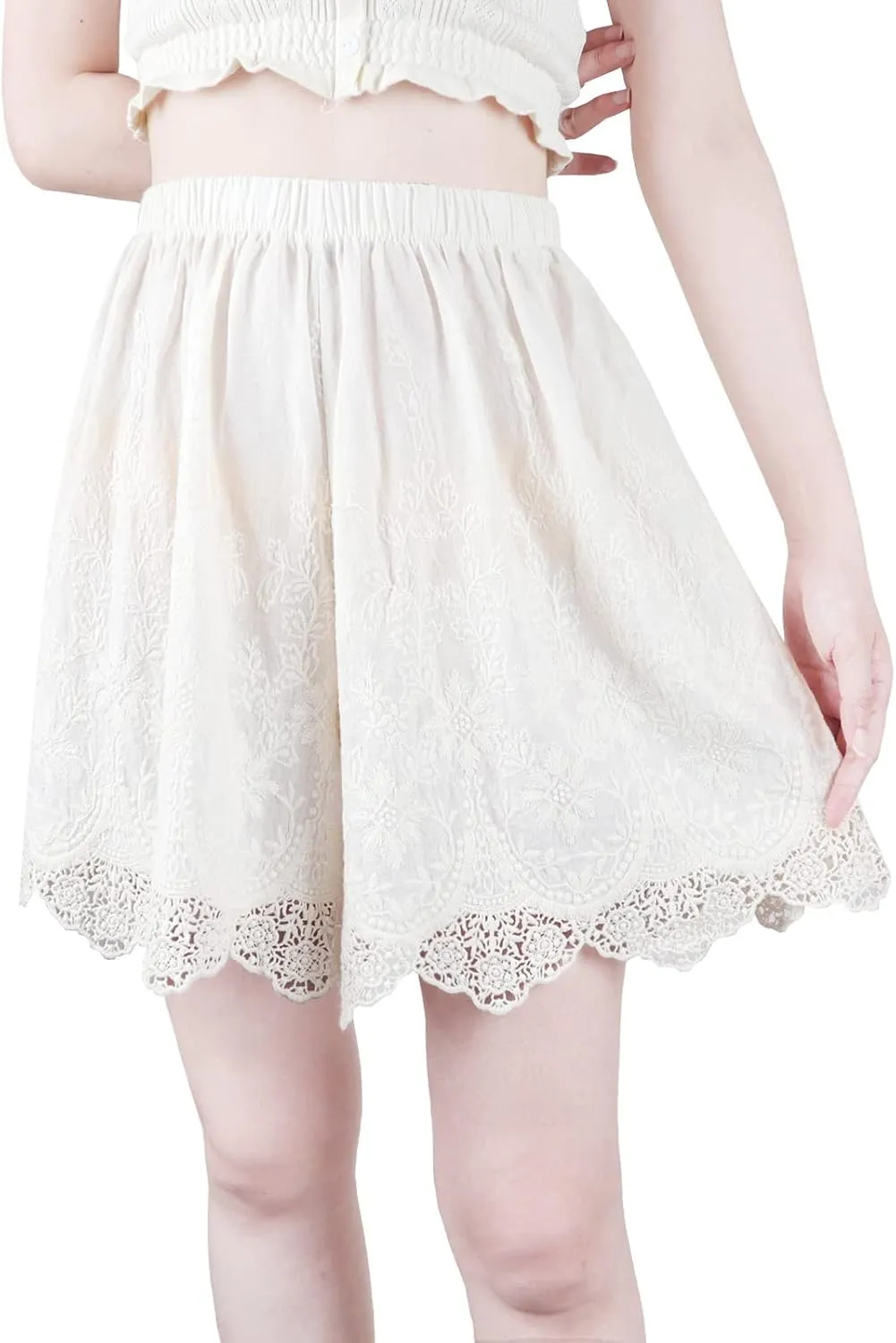 Vintage Lace Pettipants Slips Embroidery Flower Womens Lightweight Cotton Linen Bloomer Shorts Lounge Short Pants