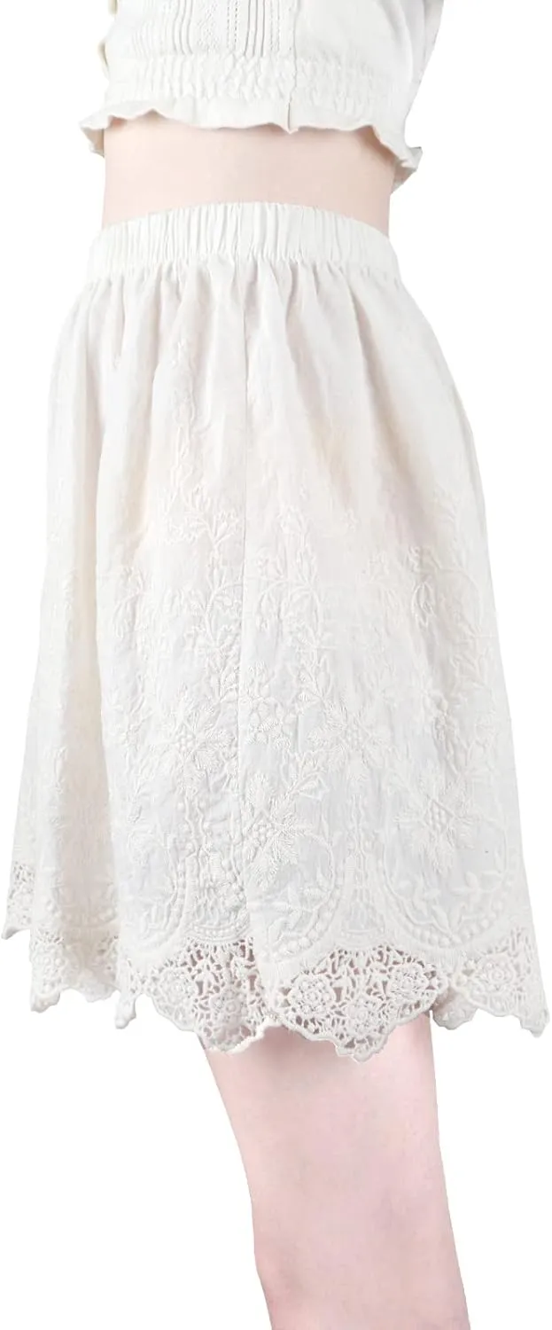 Vintage Lace Pettipants Slips Embroidery Flower Womens Lightweight Cotton Linen Bloomer Shorts Lounge Short Pants