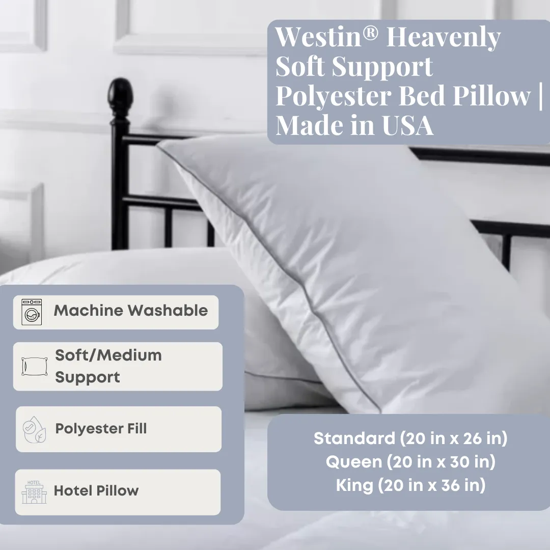 Heavenly Soft Support Polyester Bed Pillow by Westin | Made in USA