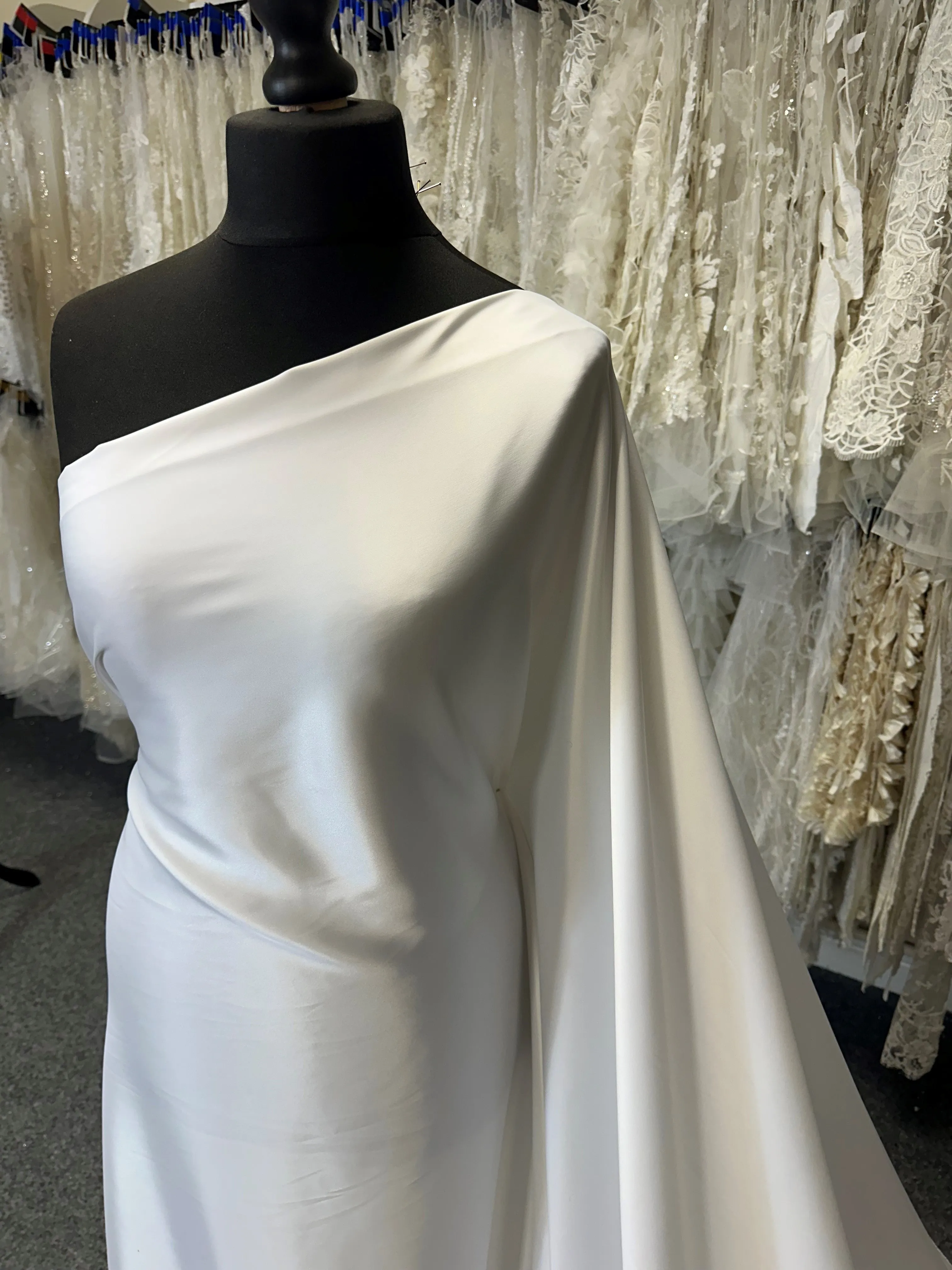 White Polyester Stretch Satin - Sentry