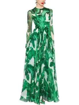Women’s Banana Leaf Printed Long Gown