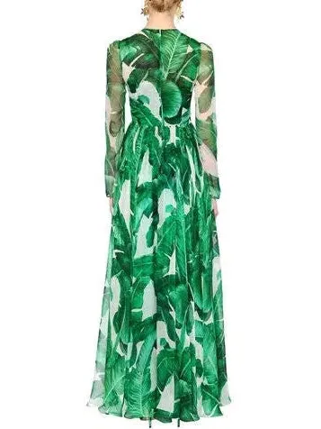 Women’s Banana Leaf Printed Long Gown
