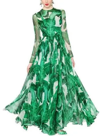 Women’s Banana Leaf Printed Long Gown