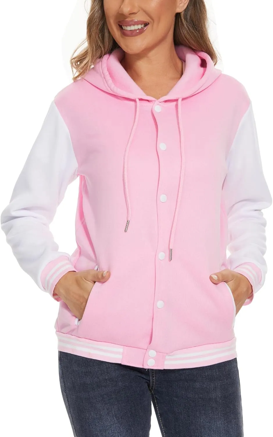 Womens Baseball Jacket Varsity Uniform Casual Loose Cardigan Unisex Adult Long Sleeve Warm Sports Jacket