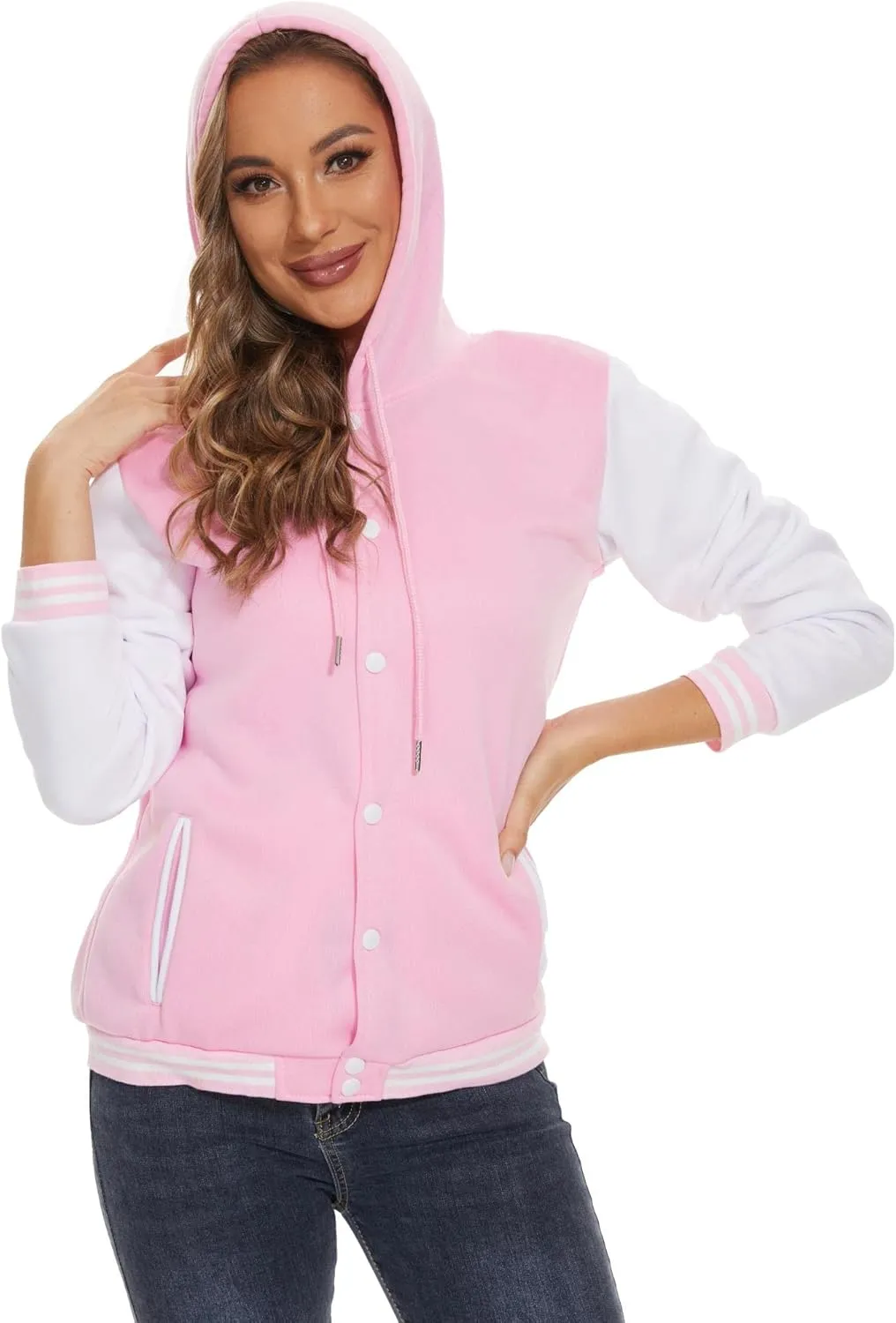 Womens Baseball Jacket Varsity Uniform Casual Loose Cardigan Unisex Adult Long Sleeve Warm Sports Jacket