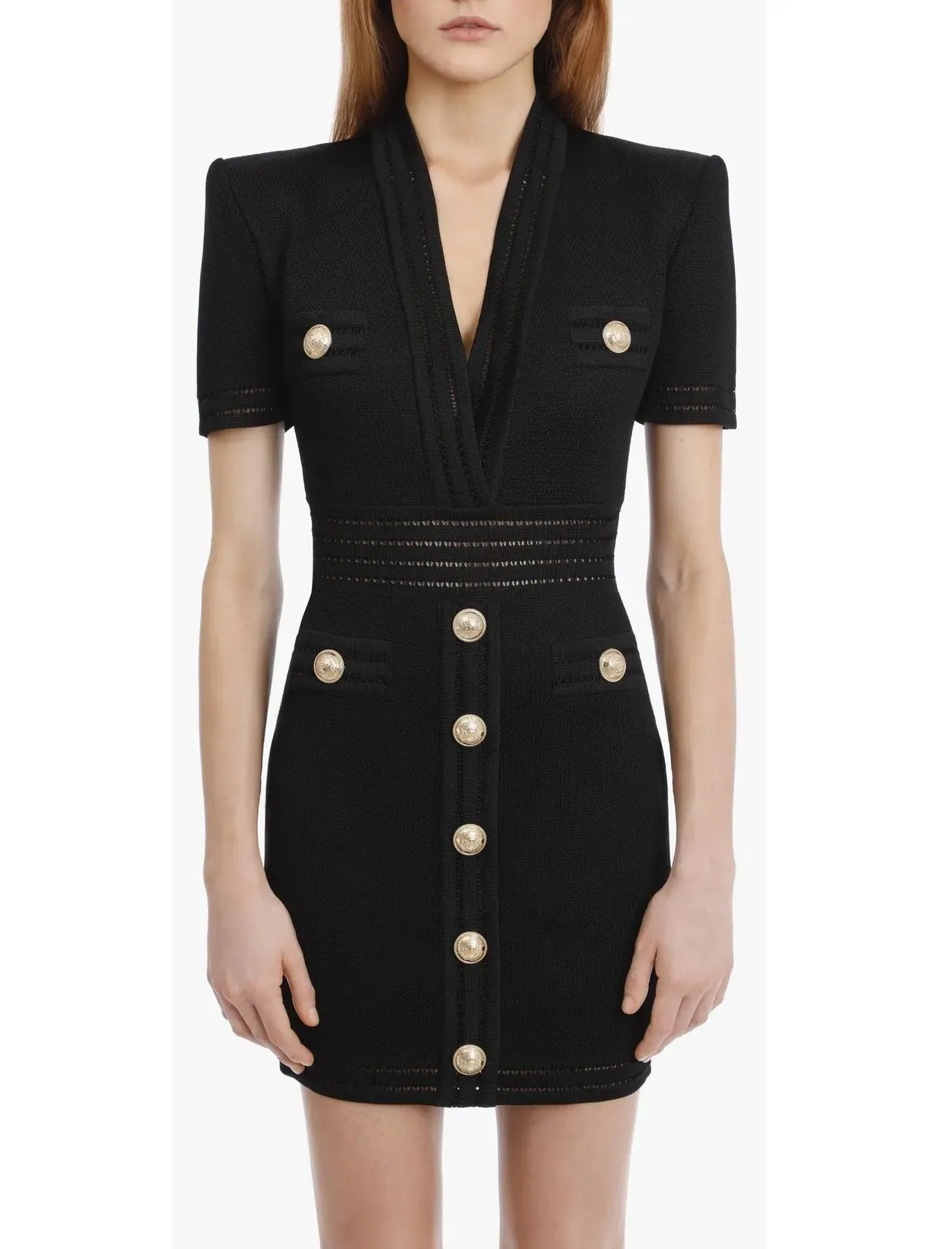Women’s Button-Embellished V-Neck Mini Dress, Black