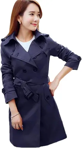 Women's Double-Breasted Trench Coat In The Long Section Korean Slim Large Size Solid Color Windbreaker