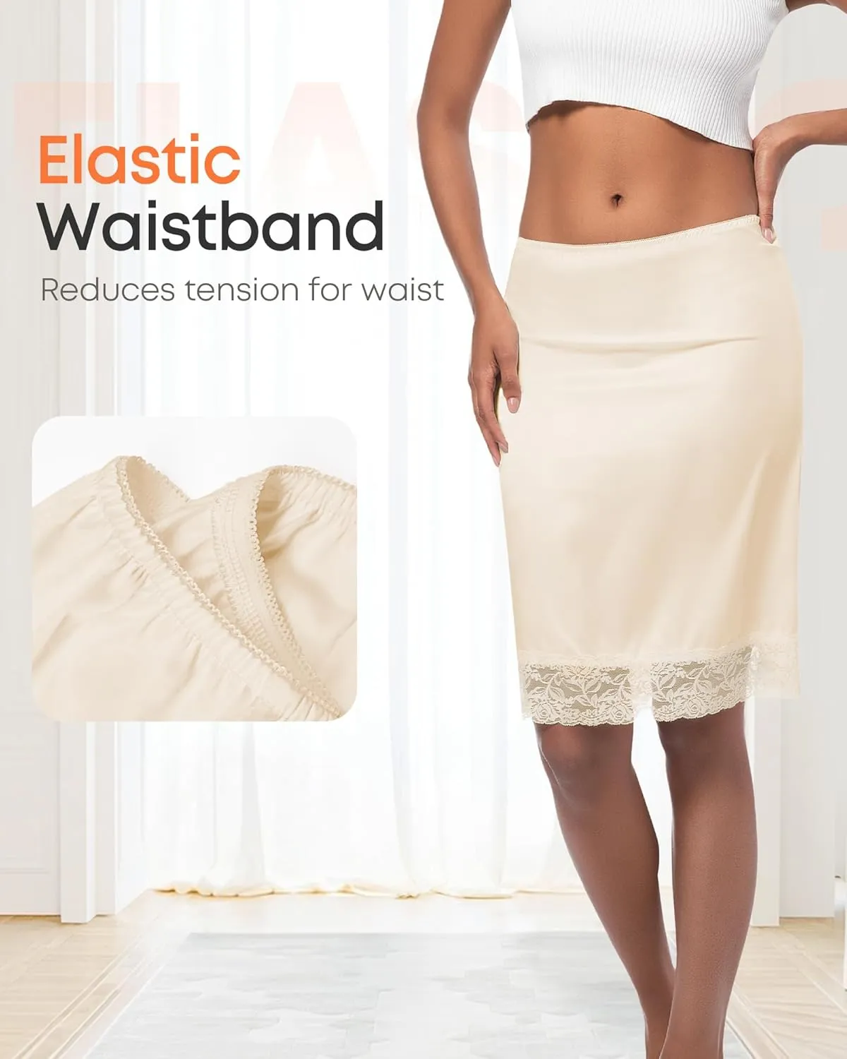 Women's Half Slip Under Skirts Slip for Dresses Lace Trim Under Dresses