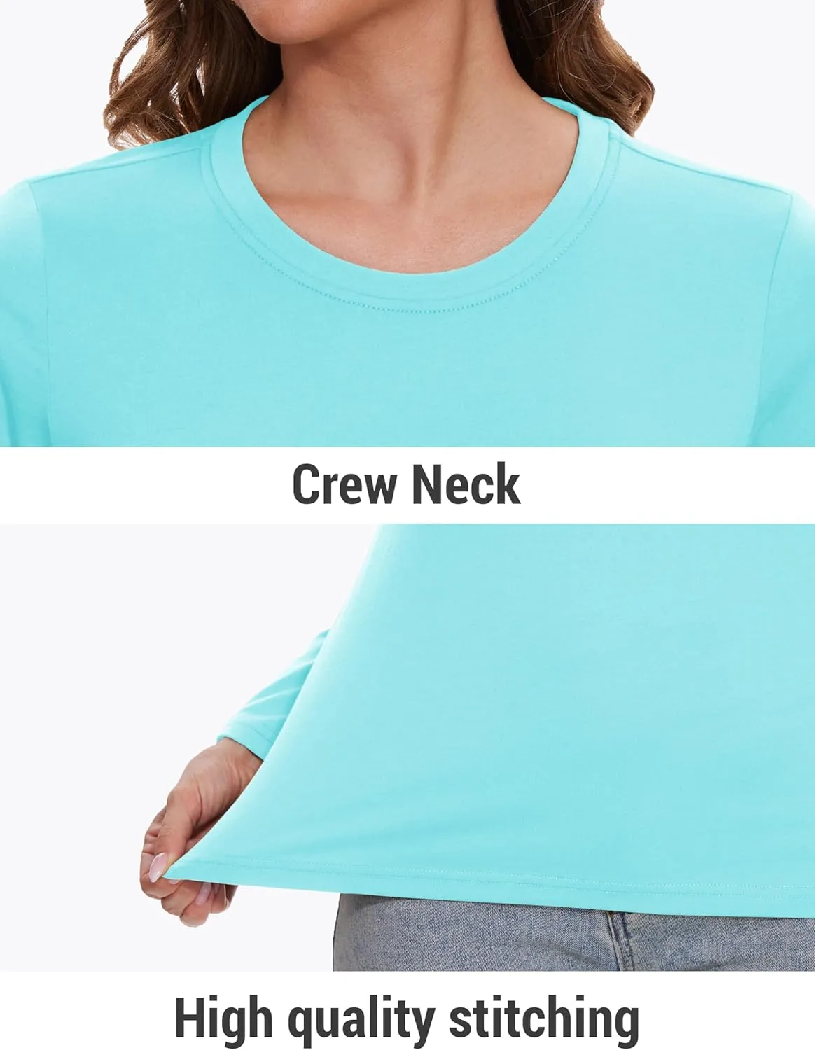 YUCOLEN Women's Cotton Long Sleeve Shirts Crewneck Cotton Basic T-Shirt Solid Color Soft Comfy Casual Tops Tees for Women